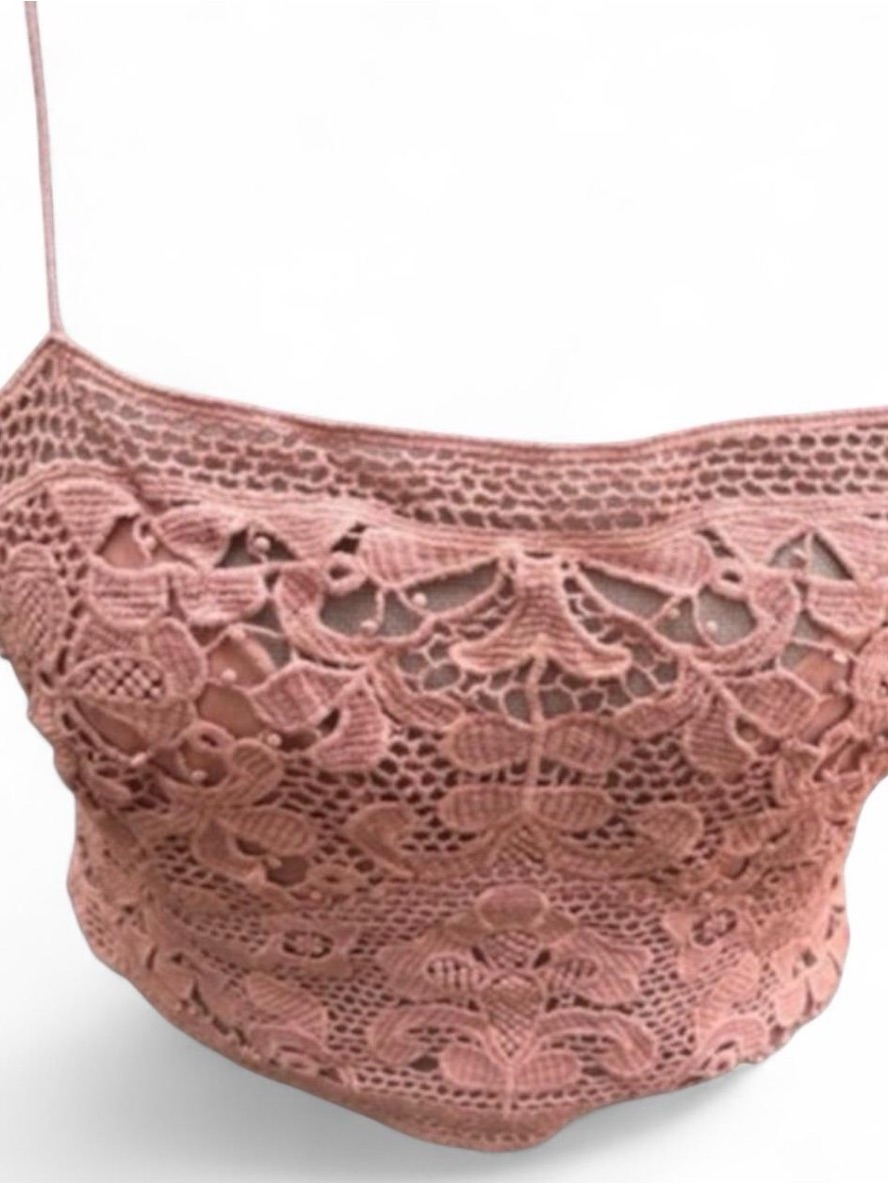 Free People Dusty Rose Crochet Crop Cami